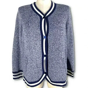 C Wonder Womens sweater size 1X blue white button down grandpa cardigan